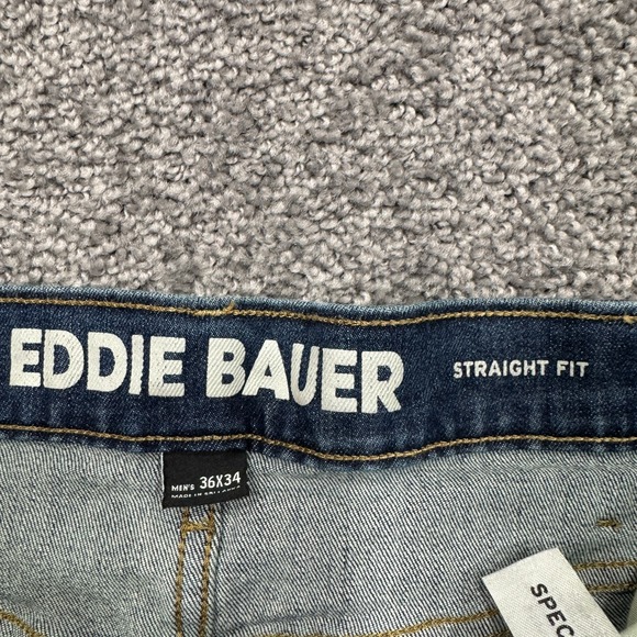 Eddie Bauer Jeans Mens 36x34 Blue Straight Fit Stretch Medium Wash Denim Work - Picture 6 of 8